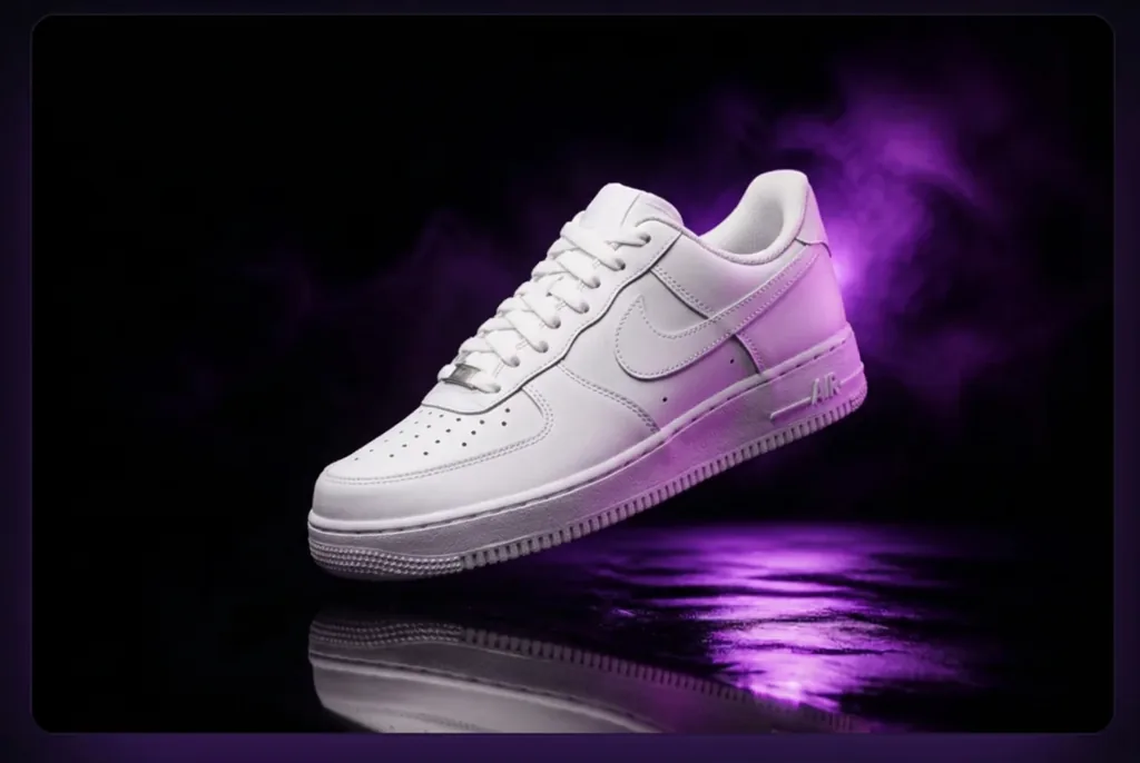 Nike Air Force 1 w fioletowym świetle